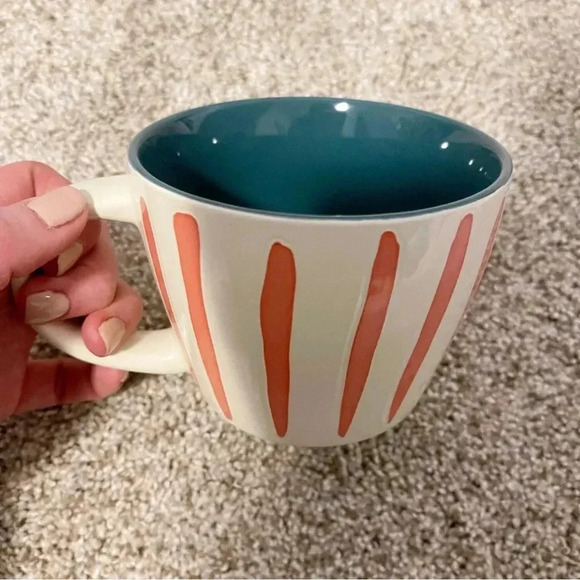 Opal House striped pink turquoise ceramic stoneware coffee mug - Picture 6 of 9